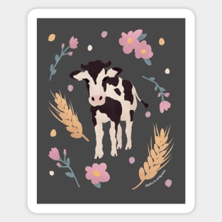 Cow Portrait with Wheat and Flowers Sticker